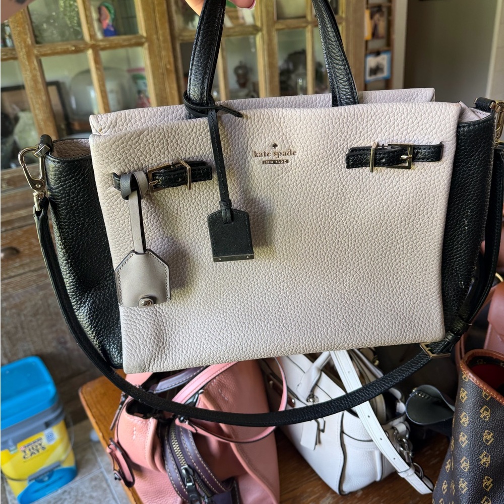 kate spade Two-Tone Pebbled Leather Satchel in Light Pink and Black